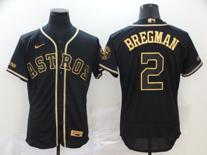 Men Houston Astros #2 Bregman Black Retro gold character Nike MLB Jerseys